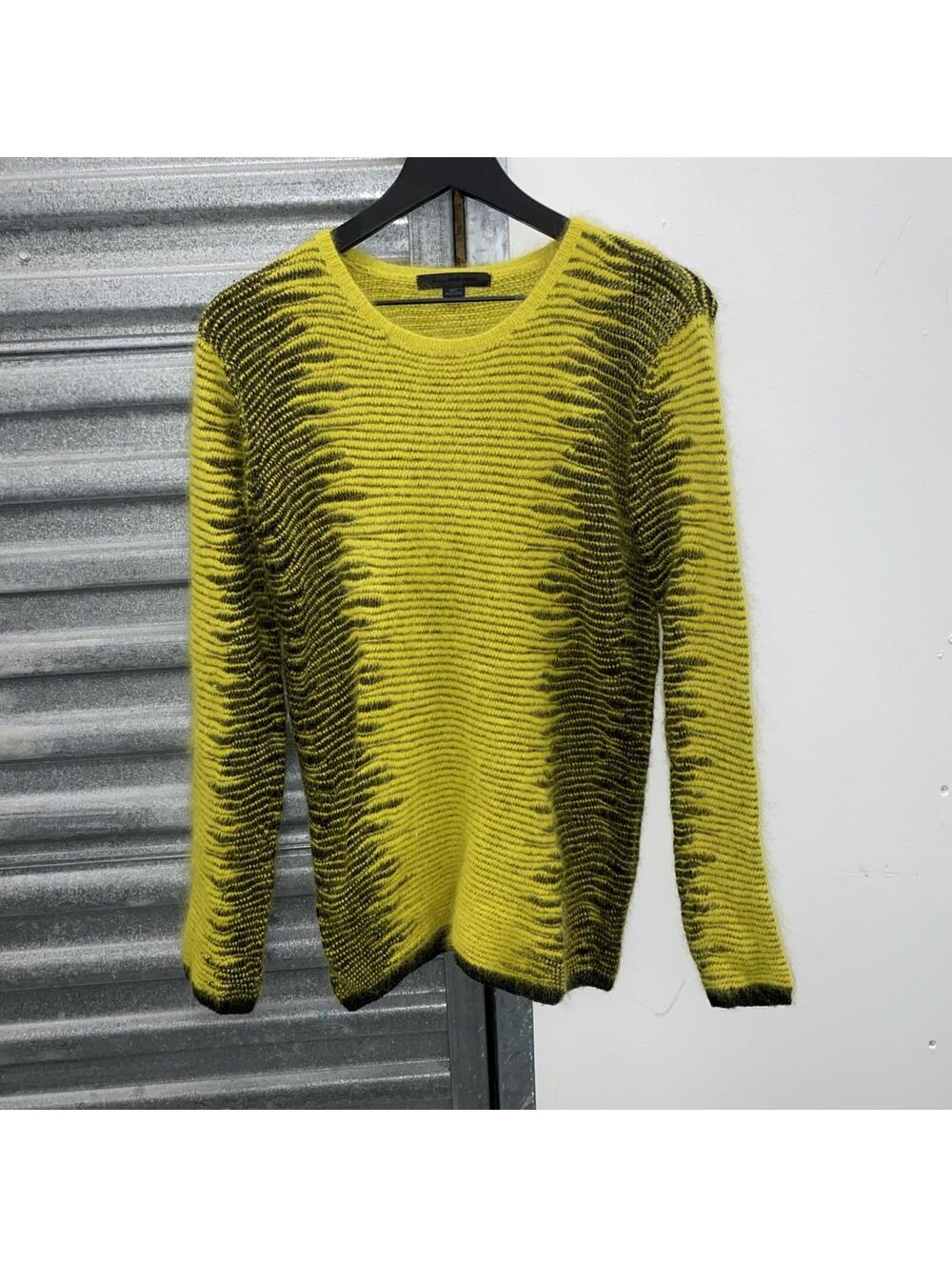 Alexander Wang Acid Yellow & Black Angora Blend Metallic Sweater Medium